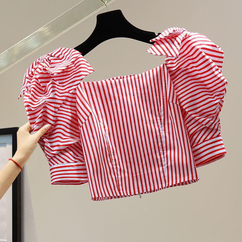 Women' T-Shirt Summer Korean Style Slim High Waist Short Top Retro Striped Bow Zipper Puff Sleeve Shirt Regular CasualWomen, Black
Women' T-Shirt Summer Korean Style Slim High Waist Short Top Retro Striped Bow Zipper Puff Sleeve Shirt Regular CasualWomen, Black