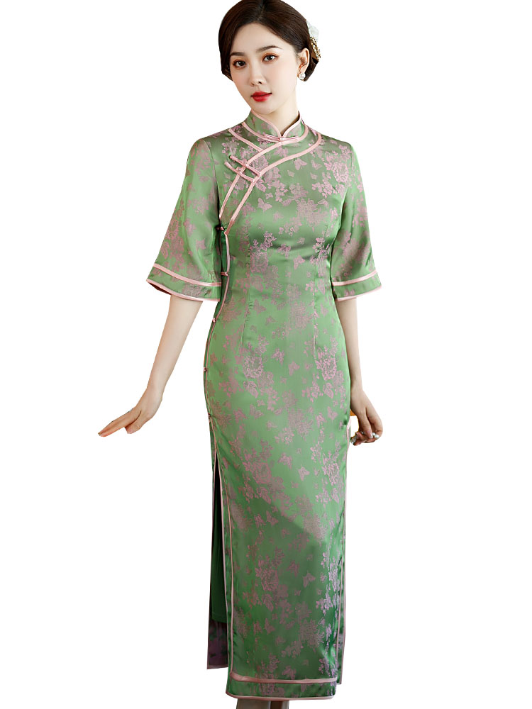 Traditional ethnic clothing Women cheongsam Robe elegant Asian Costume Half sleeve Dress classical oriental Vestidos