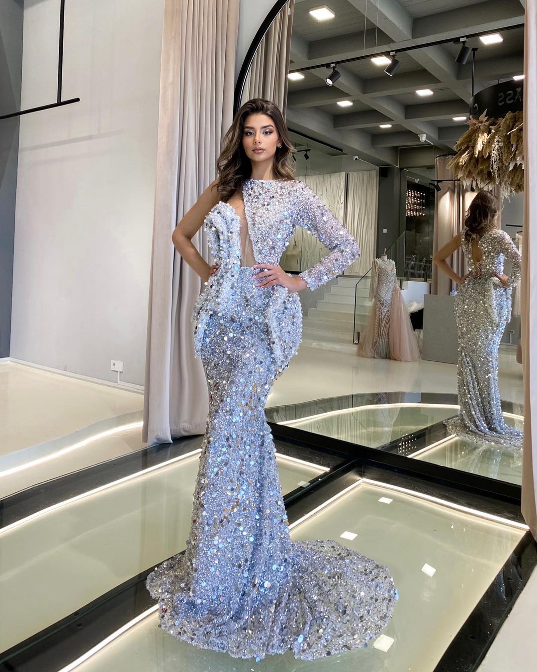2022 Plus Size Arabic Aso Ebi Silver Mermaid Sparkly Prom Dresses Sequined Lace Evening Formal Party Second Reception Birthday Engagement Gowns Dress 