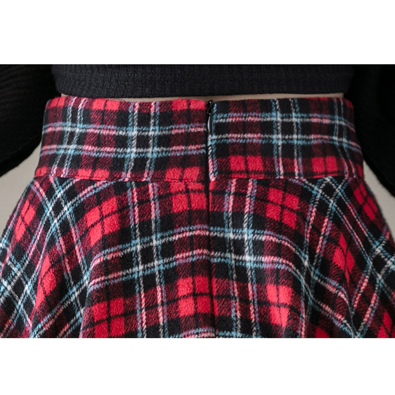 Gothic Punk Harajuku Women Skirt Plaid Print Lace Up Hip Hop Winter Casual Green Grey Red Goth Pleated Woolen Skater Streetwear 220317