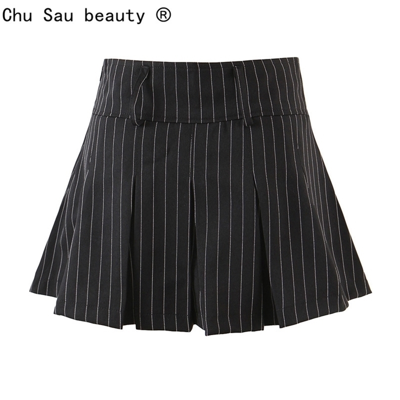 Vintage college style sexy high waist striped pleated skirt woman slim fit kawaii short mini for girl spring summer 220317