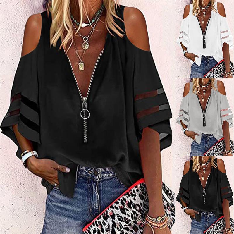 Women' Blouses & Shirts Women Loose Solid Color Zipper Blouse Stitching Chiffon Halterneck Off Shoulder Summer BlusasWomen, Gray
Women' Blouses & Shirts Women Loose Solid Color Zipper Blouse Stitching Chiffon Halterneck Off Shoulder Summer BlusasWomen, Gray