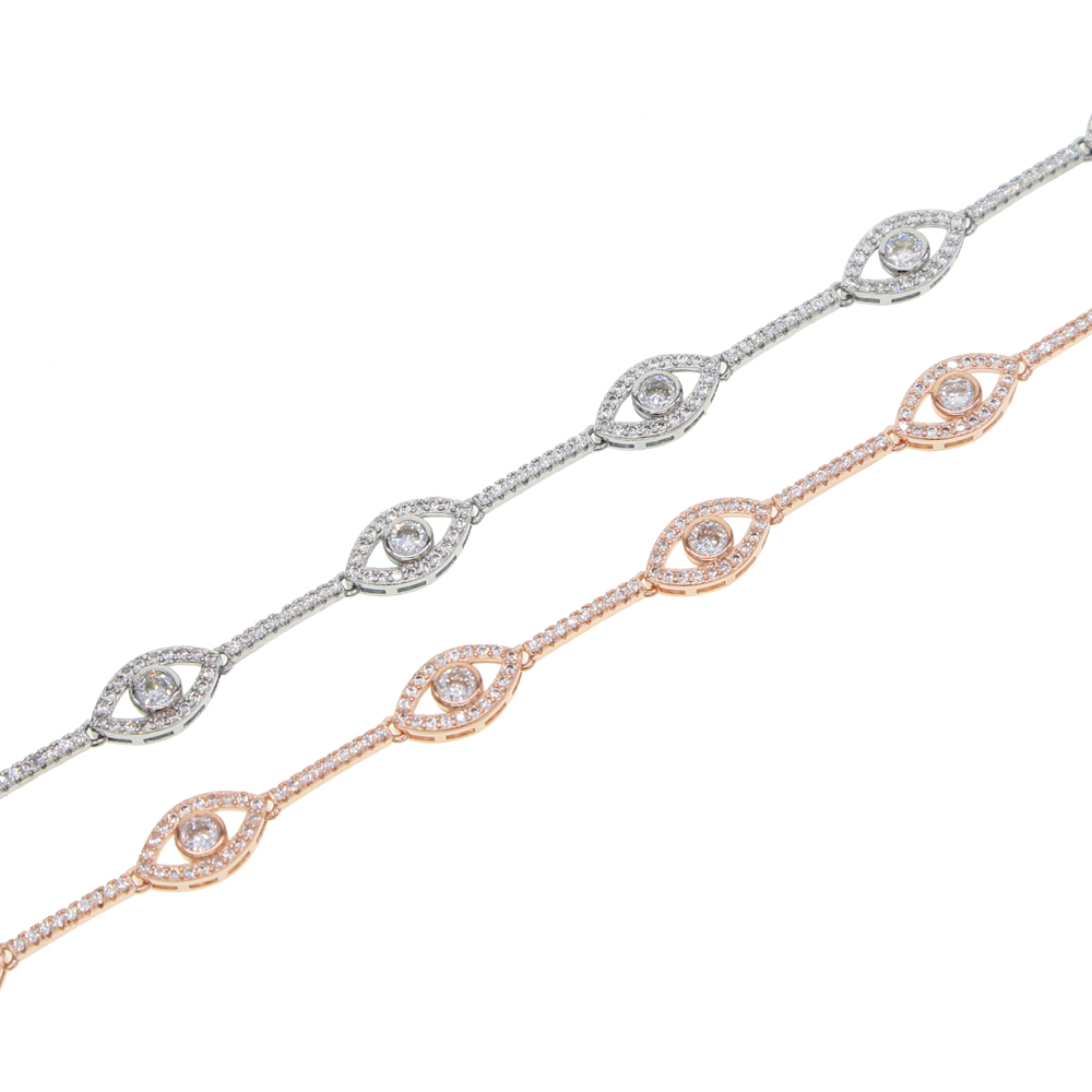 New Turkish Evil Eye Choker Necklace Jewelry Rose Silver Color Micro Pave 5A Cz Bar Eyes Charm Link Chokers Necklaces Wholesale