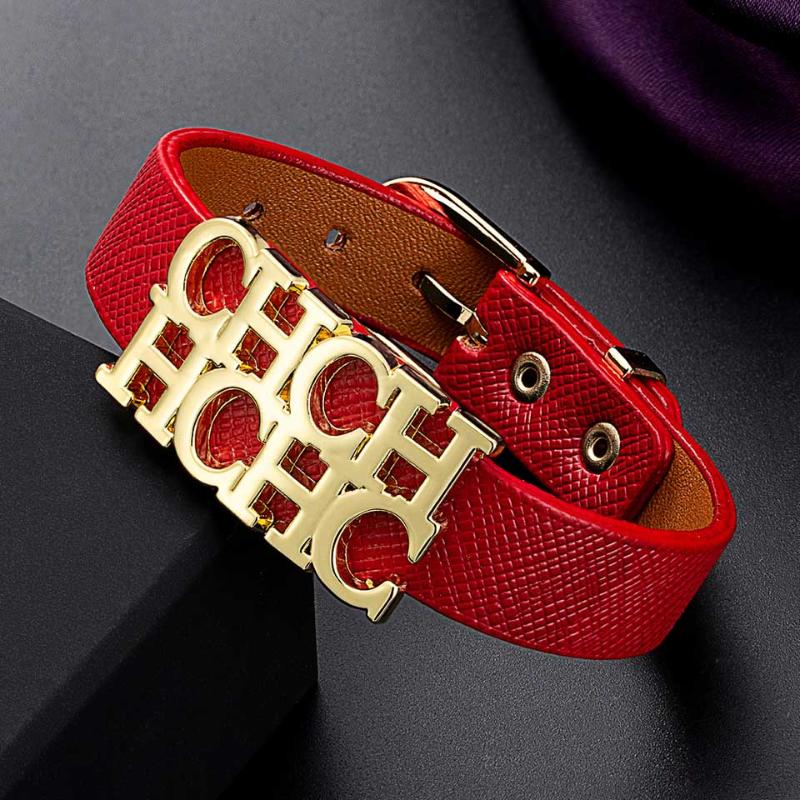 Beaded Strands Zlxgirl Arrival Punk Style Belt Clasps Design 316L Steel CH Letter PU Leather Charms Bracelet&Bangle For Women Party Jewe