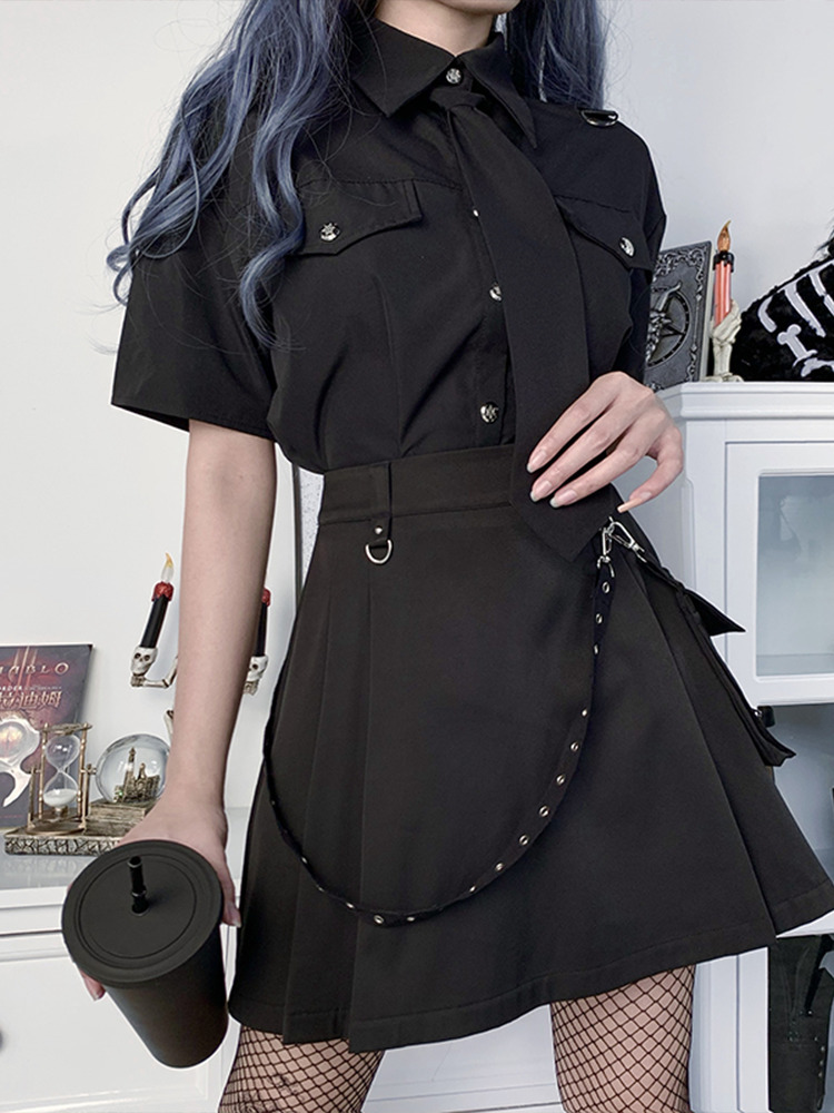 InsGoth Harajuku Punk Gothic Black High Waist Black Skirts Women Sexy Patchwork Bandage Mini Skirt Female Streetwear Summer Chie 220701