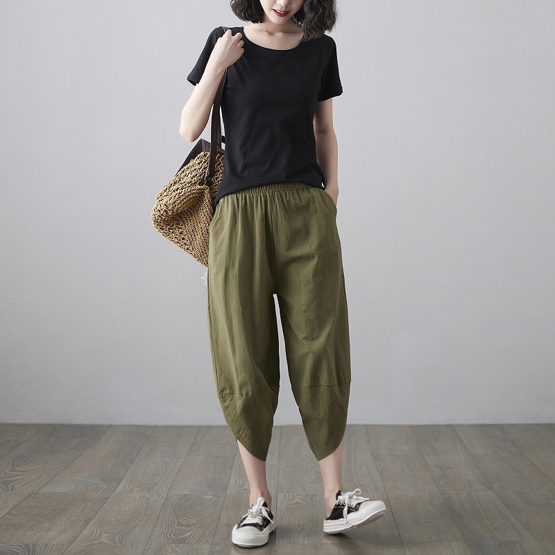 Shimai Cotton Linen Loose Trouser Pants Large Size Straight Leg Unique Wide Pant Ladies Summer Pure 220325