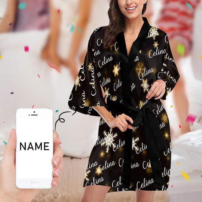 Custom Name Heart Women Short Kimono Robe Black Background Personalized Gifts Female Indoor Autumn Soft Pajama Set Sleepwear 220621