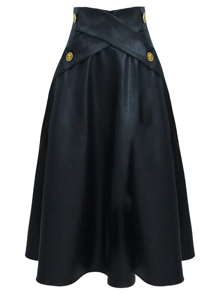 Lautaro Autumn High Waisted Black Soft Faux Leather Midi Skirt Women A Line Long Skirts for Korean Fashion Clothing 220317