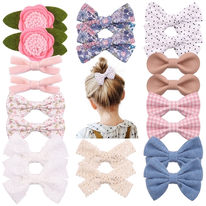 4Pcs Set Floral Hair Clip Set Girl Cute Bow Flower Lace Trimming Headwear Cartoon Clips pin Headdress Accessories 220720