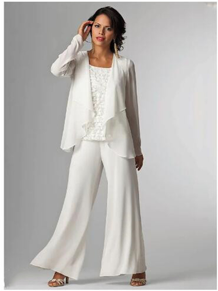 Pantsuit 3 Piece Suit Mother of the Bride Dress Plus Size Elegant Wrap Included Bateau Neck Floor Length Chiffon with Lace 2022