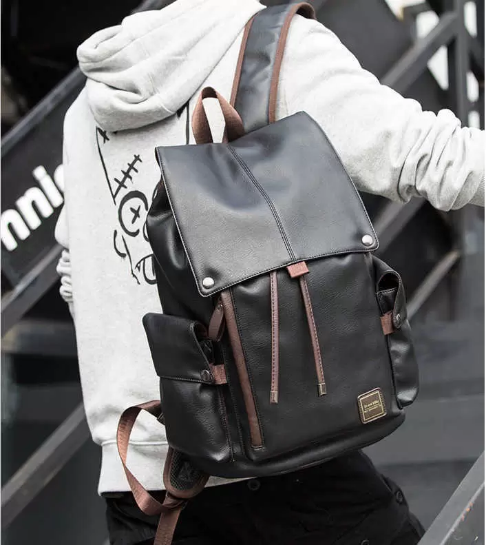 Suitcases Fashion Brand Men's Backpack Travel Street Leather Car Sewing High School Students' Anti Splash Schoolbag