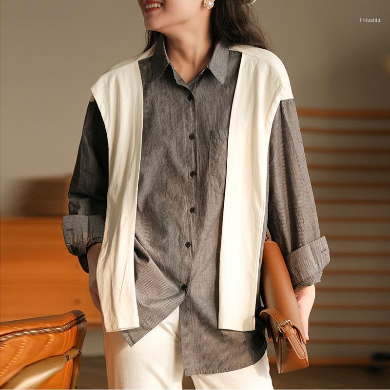 Women's Blouses & Shirts FairyNatural Ladies Striped Cotton Linen Button Korean Style Women Casual Patchwork 2022 Summer Autumn, Gray
Women's Blouses & Shirts FairyNatural Ladies Striped Cotton Linen Button Korean Style Women Casual Patchwork 2022 Summer Autumn, Gray