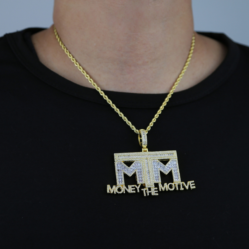 Iced Out Bling 5A Cubic Zirconia Paved Letters Money Necklace Pendant For Men With High Quality Rock Hip Hop Rope Chain Jewelry