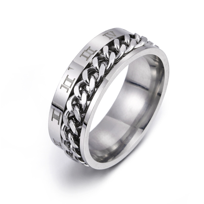 Fashion Black Gold Silver Color Wide Roman Numerals Spinner Rotate 316L Stainless Steel Men Man Ring