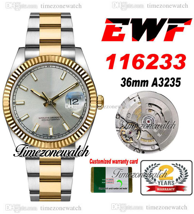 EWF 36 116233 A3235 Automatic Ladies Womens Mens Watch Two Tone Yellow Gold Silver Stick Dial OysterSteel Bracelet Same Serial Card Super Edition Timezonewatch E5, Custom warranty card
EWF 36 116233 A3235 Automatic Ladies Womens Mens Watch Two Tone Yellow Gold Silver Stick Dial OysterSteel Bracelet Same Serial Card Super Edition Timezonewatch E5, Custom warranty card