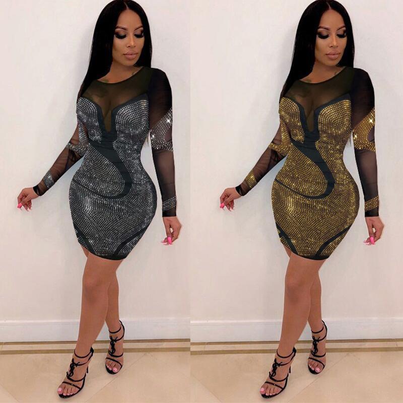 Casual Dresses Fashion Rhinestones Design Women Long Sleeve Hip Dress Sexy Mesh Patchwork See Through Bodycon For Party Night Club Suit -XX, Gold
Casual Dresses Fashion Rhinestones Design Women Long Sleeve Hip Dress Sexy Mesh Patchwork See Through Bodycon For Party Night Club Suit -XX, Gold