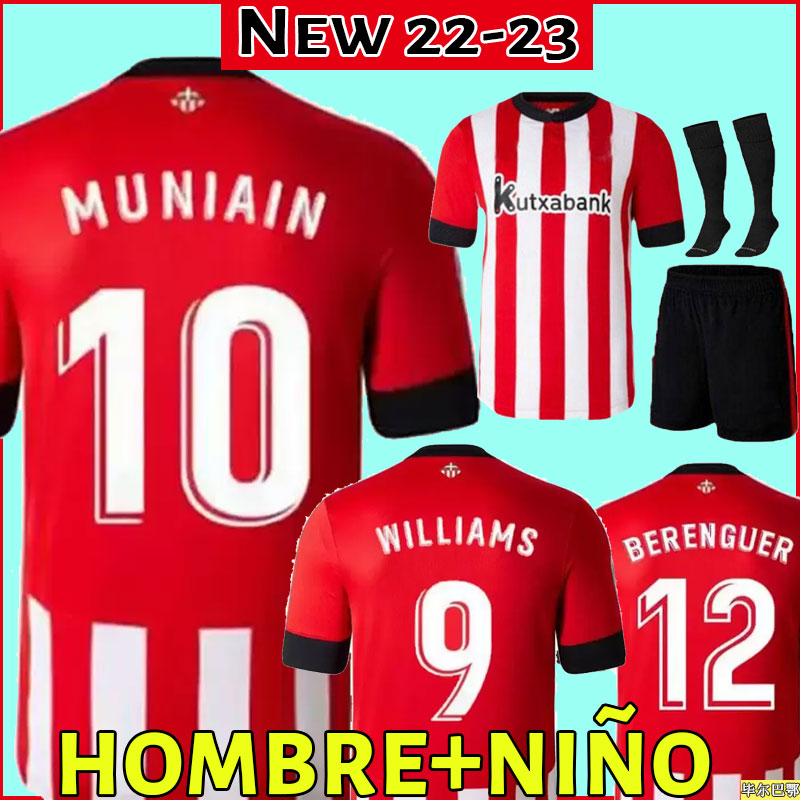 

2022 2023 VILLALIBRE bilbao Soccer Jersey Athletic WILLIAMS MUNIAIN ADURIZ football shirts RAUL GARCIA Camiseta de futbol Men kids kit set socks uniform 22 23 player, 22-23 home