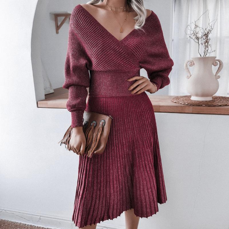 Women's Tracksuits Bright Silk Knitted Two Piece Set Long Sleeve Off-shoulder Sweater Casual Pleated Skirt Womens Clothing, Pink
Women's Tracksuits Bright Silk Knitted Two Piece Set Long Sleeve Off-shoulder Sweater Casual Pleated Skirt Womens Clothing, Pink
