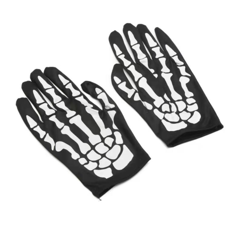 Skull Face Mask Skeleton Gloves Set Costume Accessories Bones Balaclava Christmas Ghost Mittens for Halloween Dance Party Props Black