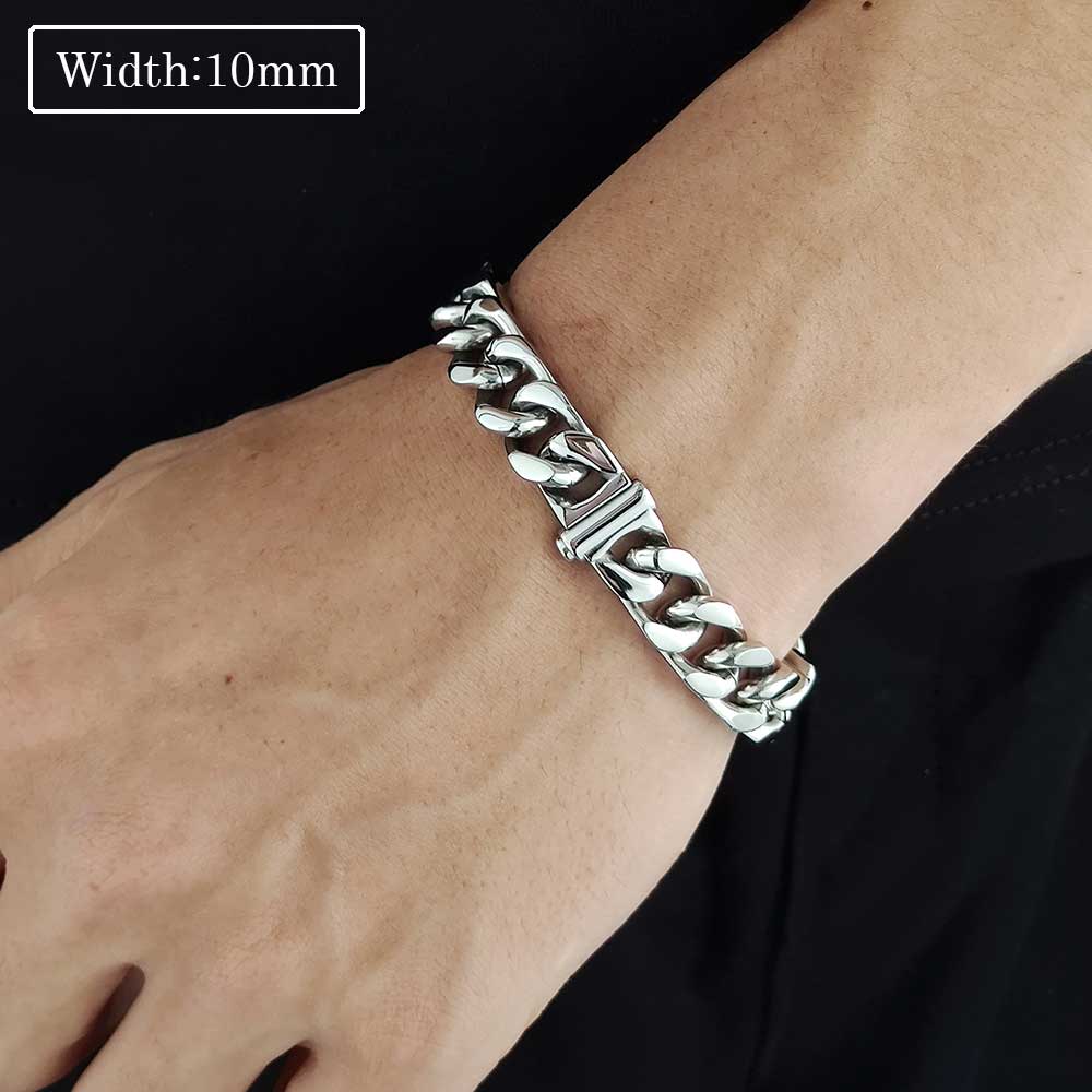 Hip Hop Cuban Link Chain Necklace Bracelet Set Heavy 18K Real Gold Plated Stainless Steel Metal Necklace for Men