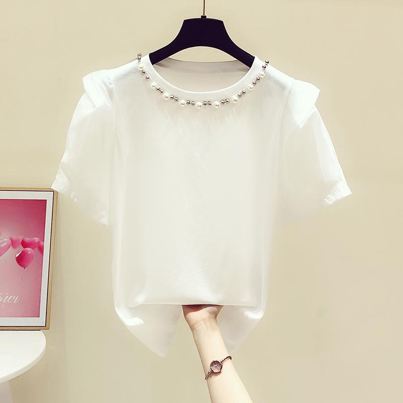 Women' T-Shirt Summer Korean T-shirts Elegant Women Tee Tops Mesh Puff Sleeve Beads O-Neck Short Women' Casual T ShirtWomen, White
Women' T-Shirt Summer Korean T-shirts Elegant Women Tee Tops Mesh Puff Sleeve Beads O-Neck Short Women' Casual T ShirtWomen, White