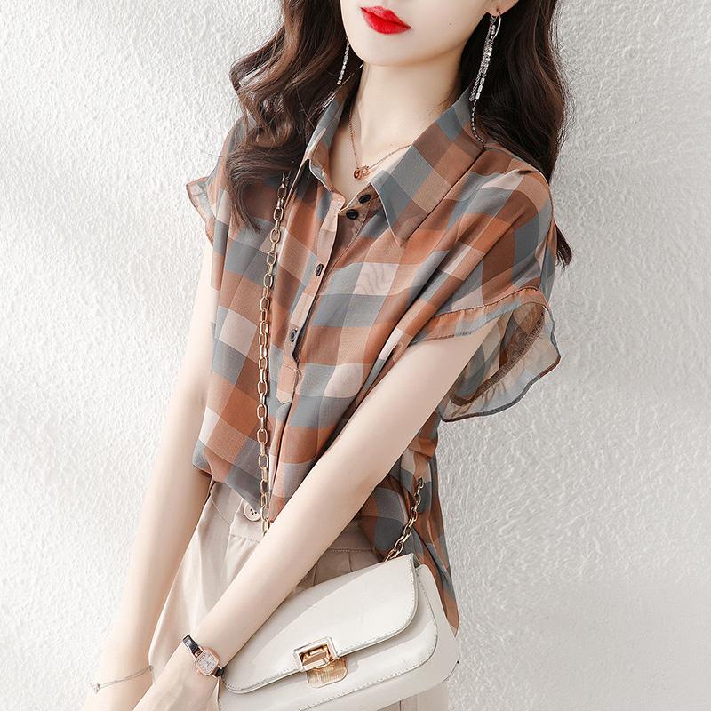 Women' Blouses & Shirts Store Fashion Plaid Printed Lapel Button Short Sleeve Chiffon Blouse Summer Plus Size Commute Tops Loose Casual Wom
Women' Blouses & Shirts Store Fashion Plaid Printed Lapel Button Short Sleeve Chiffon Blouse Summer Plus Size Commute Tops Loose Casual Wom
