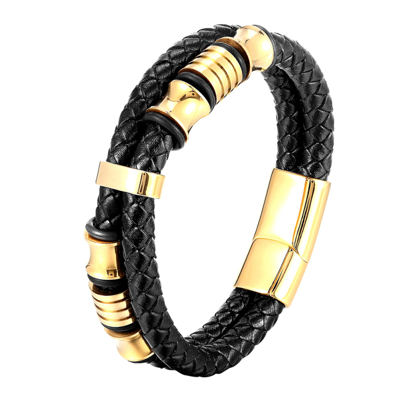 Punk Style Stainless Steel Charm Bracelet MultiLayered Genuine Leather Bracelets