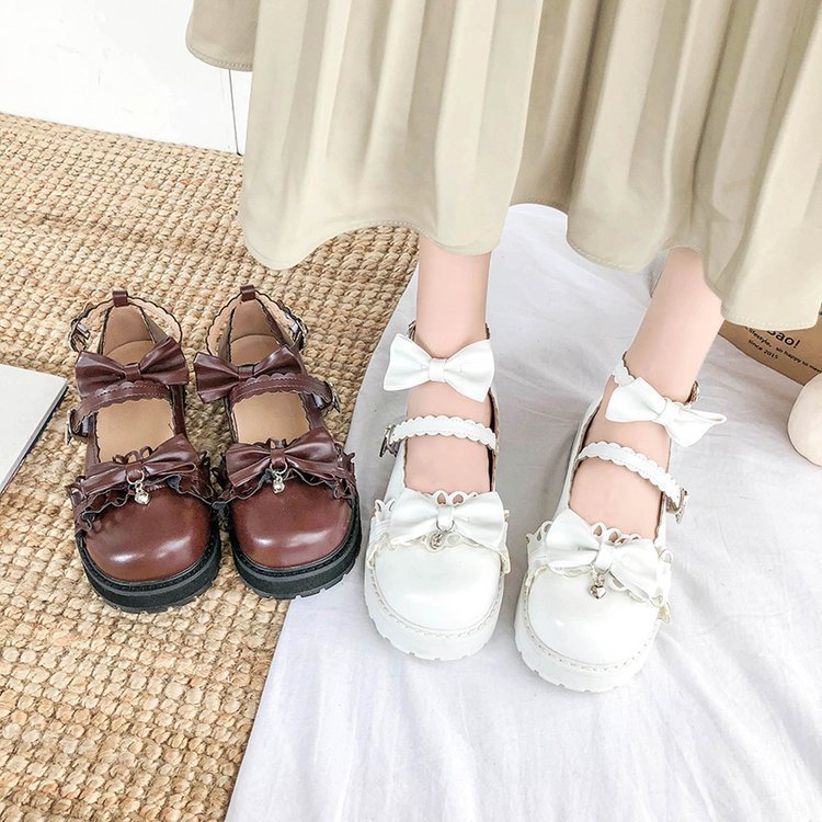 Sepatu Lolita Kawaii Jepang Sepatu Lucu Ujung Bundar Sekolah Keringat Hati Anak Perempuan untuk Wanita Sepatu Seragam Pesta Siswa Lolita