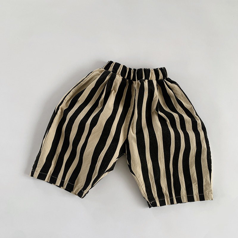Kid Boy Personality Irregular Stripes Calf-length Pants Cute Baby Girl Fashion Breathable Thin Cotton Trousers 220512
