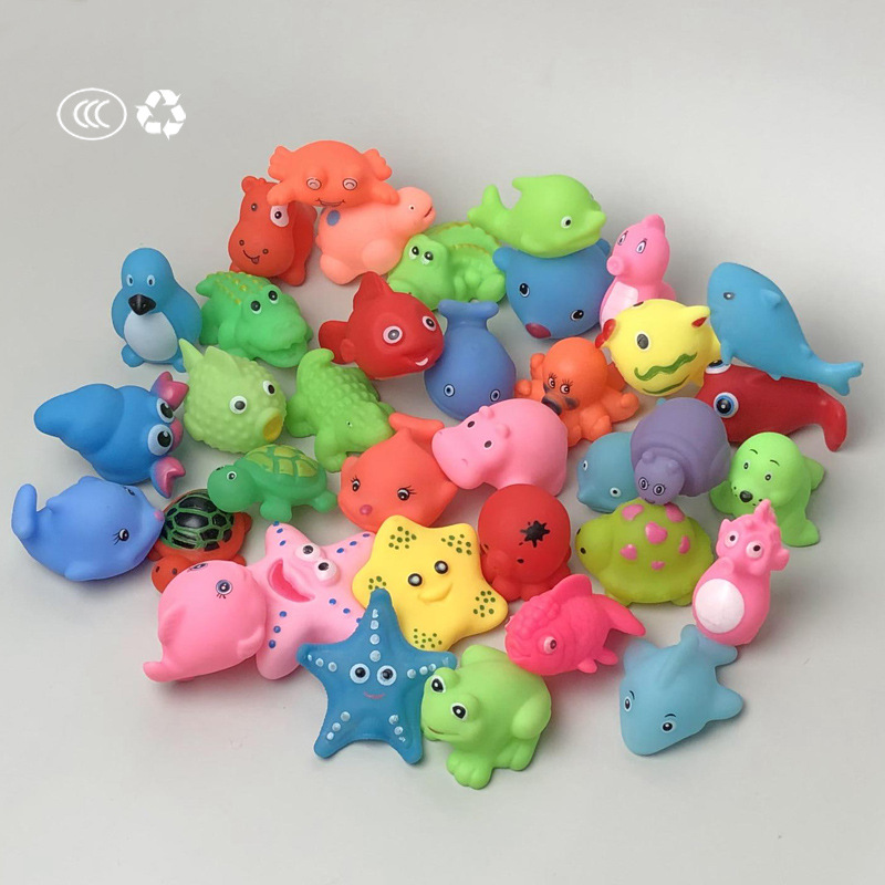 Cute Animals Swimming Water Toys Colorful Soft Rubber Float Squeeze Sound Press Squeaky Bathing Toy For Baby Bath Toys 1014