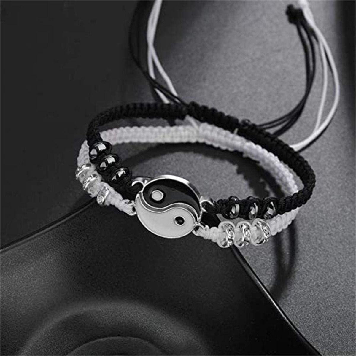 12Sets YinYang Taiji Bracelet Adjustable Link Chain Black White Matching Traditional Chinese Weaving Handicrafts Suitable for Couples Friends Yin Yang