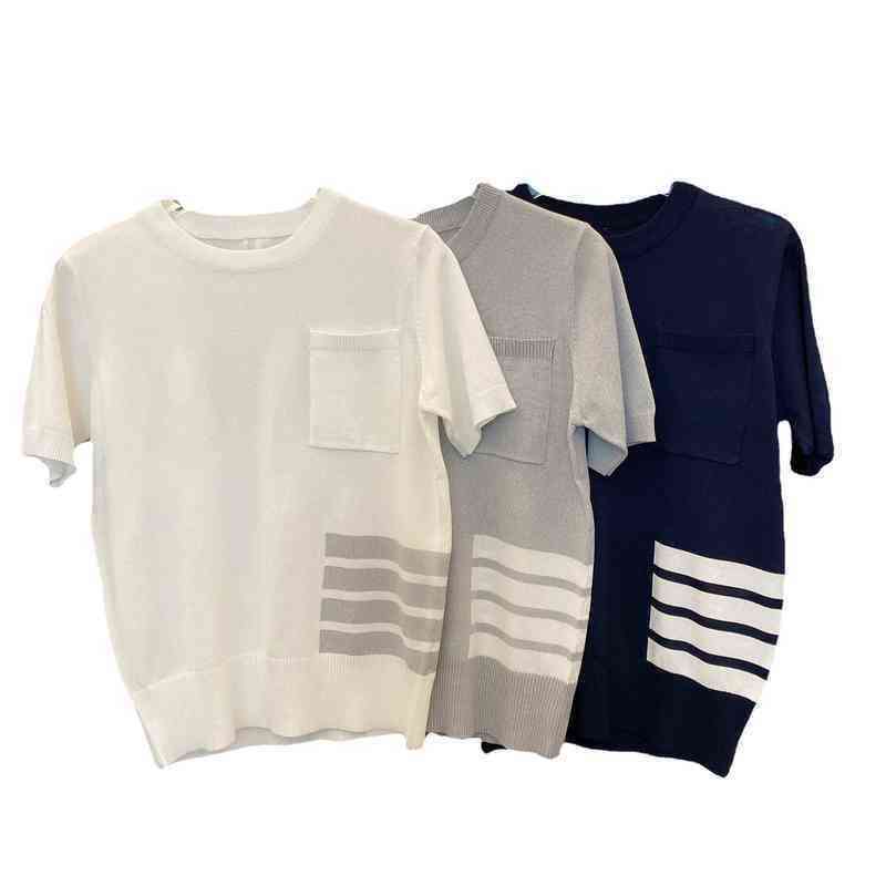 Summer Versatile Short Sleeve Four Bar Pocket T-shirt Round Neck Knitted Ice Hemp Bottomed Shirt TB Men' And Women' Slim Top Casual Outdoor Classic, White
Summer Versatile Short Sleeve Four Bar Pocket T-shirt Round Neck Knitted Ice Hemp Bottomed Shirt TB Men' And Women' Slim Top Casual Outdoor Classic, White