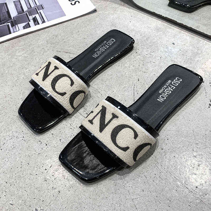 2022 New Open Toe Ladies Slippers Casual Fashion Letters Flat Heel Women's Home Casual Slippers Fashion Plus Size 35-42 Y220412