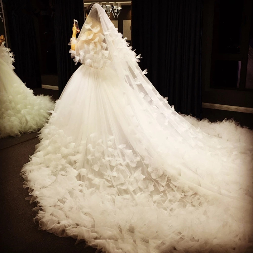 Wedding Veil Blusher Soft Tulle Veils 2 tier Cathedral Length Bride 3M 5M Flowers Veil with comb Bridal Veu de