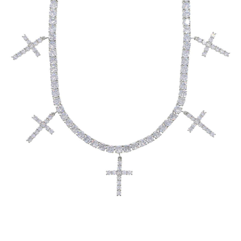 drop ship Women Hip Hop Iced Out Cross charm Pendant cz paved Tennis Chain choker Pendant&Necklace for women wedding Jewelry 7479