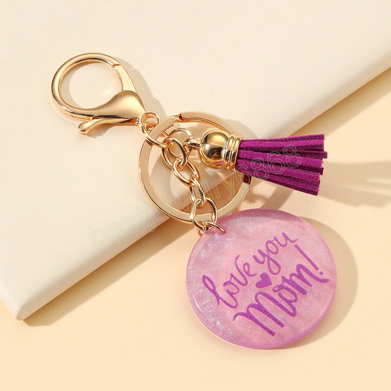 Women Transparent Round Keychain "Love you mom" Letter Charm Resin Key Chain Car Bag Pendant Keyring Mother's Jewelry Gift