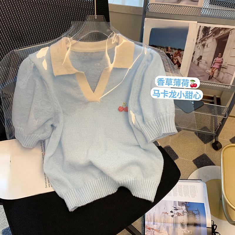 Women' Sweaters Elegant Casual V-neck Knitted Pullovers Contrast Color Beading Short Sleeve Summer 2022 Korean Chic Sweet JumpersWomen, Sky blue
Women' Sweaters Elegant Casual V-neck Knitted Pullovers Contrast Color Beading Short Sleeve Summer 2022 Korean Chic Sweet JumpersWomen, Sky blue