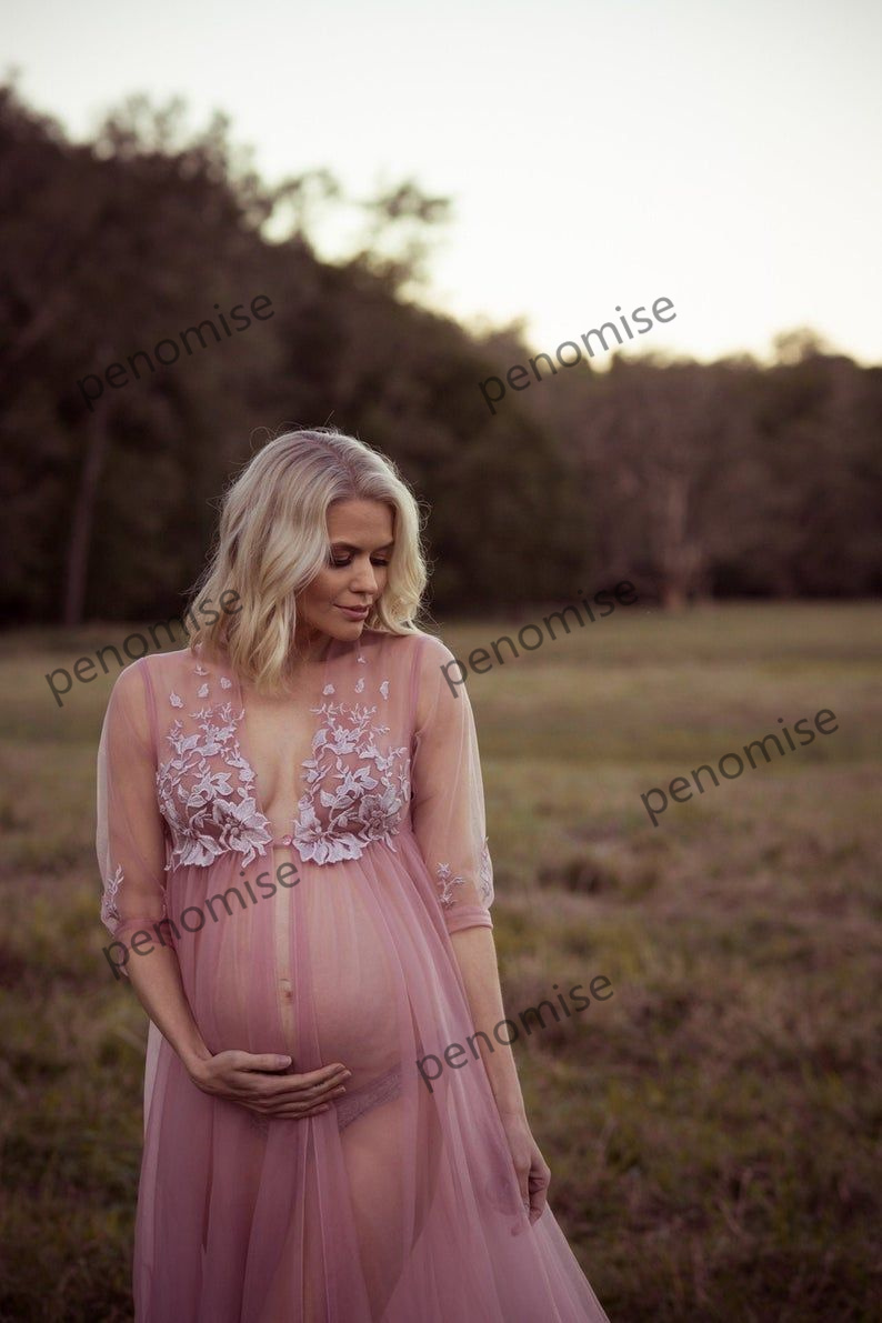 Prom Boho Dresses For Pregnant Women 2022 Sexy Evening Gowns With Sleeves Lace Applique Maternity Photoshoot Dress