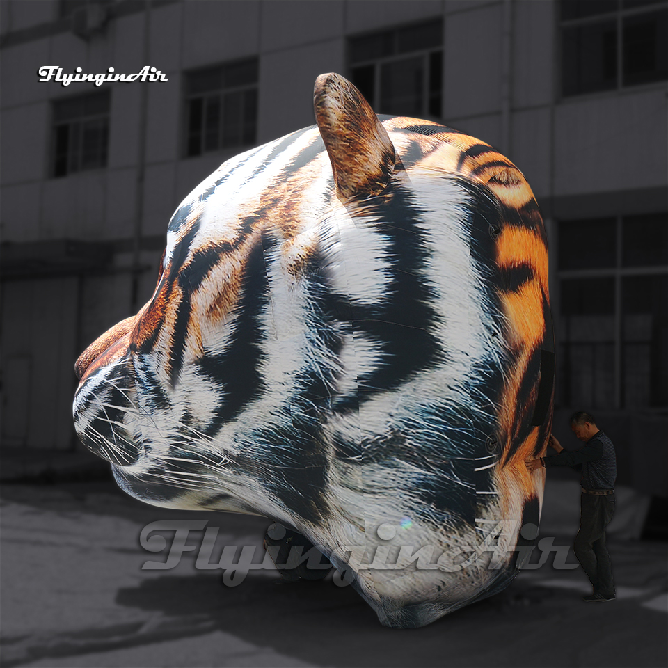 Club Party Decorative Inflatable Tiger Head 5m Animal Mascot Model Air Blow Up Tiger Balloon For Wall Decoration
