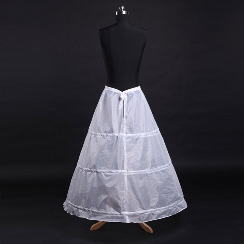 Simple Women A-Line Full Length 3 Hoops Petticoat Wedding Slips Crinoline Underskirt