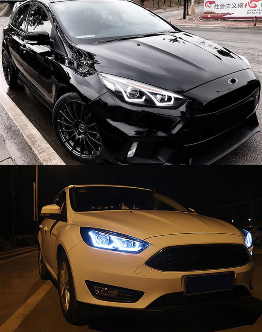 Auto LED Front Lamp For Ford Focus 20 15-20 18 Modified LED Daytime Running Head Lights Angel Eyes Dual Beam Lens Driving Light
