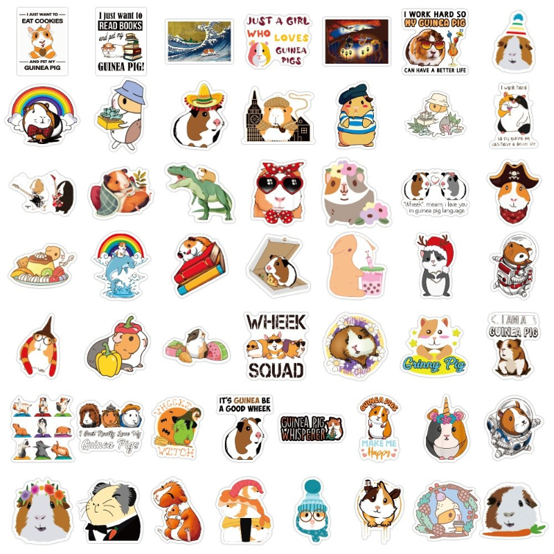 50Pcs/Lot Cute Cartoon Guinea Pig Sticker Graffiti Stickers Cavia Porcellus Laptop Skateboard Car Stickers Luggage Decals