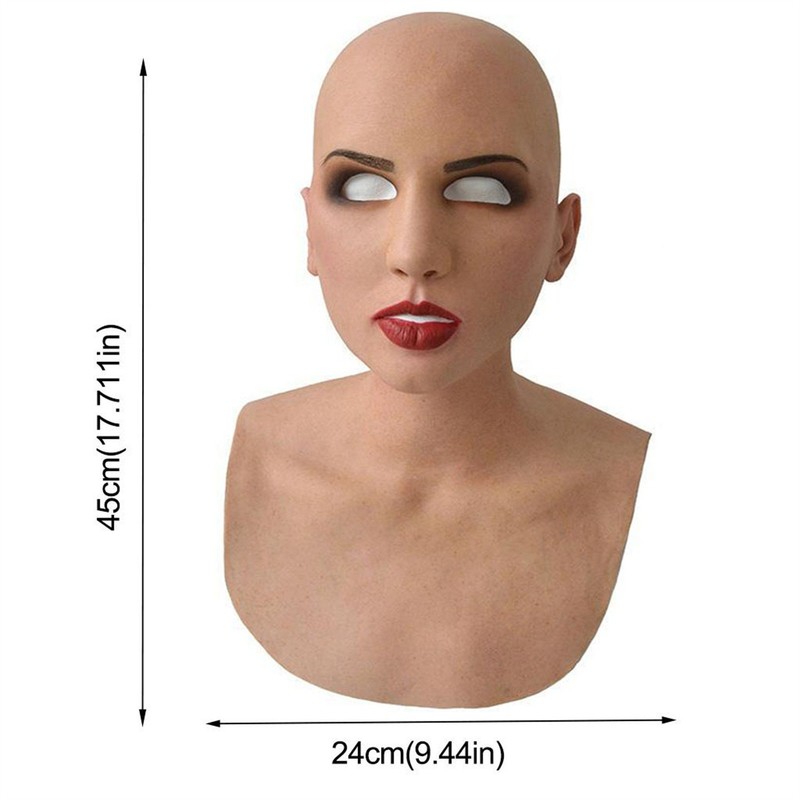 Full Latex Mask for Halloween with Neck Head Creepy Wrinkle Face Cosplay Party Props Women 2204112693106