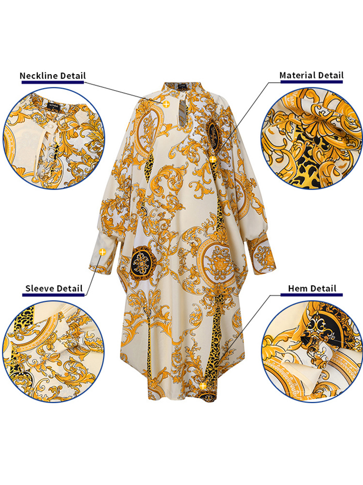 Knee Length Dress VONDA Women Long Sleeve O Neck Floral Print Casual Party Kaftan Robe Oversized Loose Sundress 220613