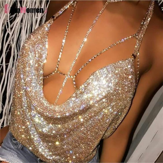 Halter Sexy Y2k Shiny s Bra Crop Top Backless Summer Beach Chic Party Bralette Cropped Women Tank Camis 220325