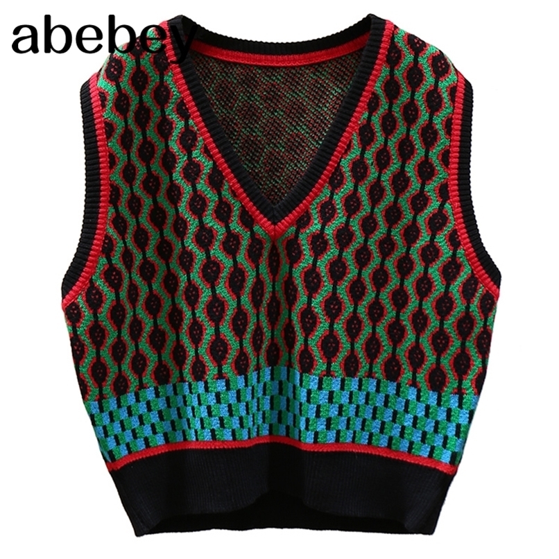 Vintage Loose Pullover Female Vest V Neck Fashion Knit Tank Tops Sleeveless Sweater Women Casual Crop 220316