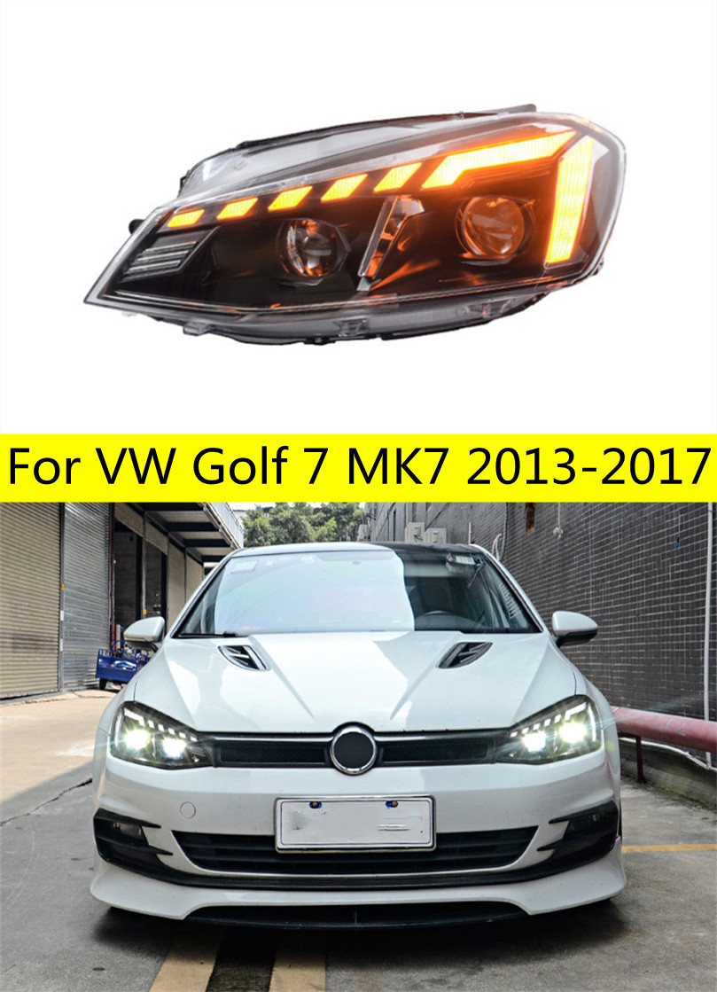 Headlights All LED For VW Golf 7 LED Headlight 2013-17 MK7 Turn Signal Angel Eye Lens Daytime Running Lights High Beam