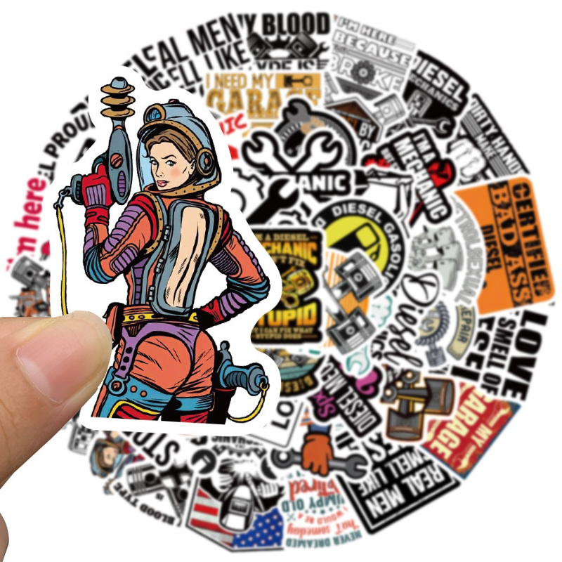 50Pcs/Lot Cartoon Diesel Mechanic Graffiti Sticker Laptop Motorcycle Fridge Skateboard Suitcase Waterproof Wholesale Stickers