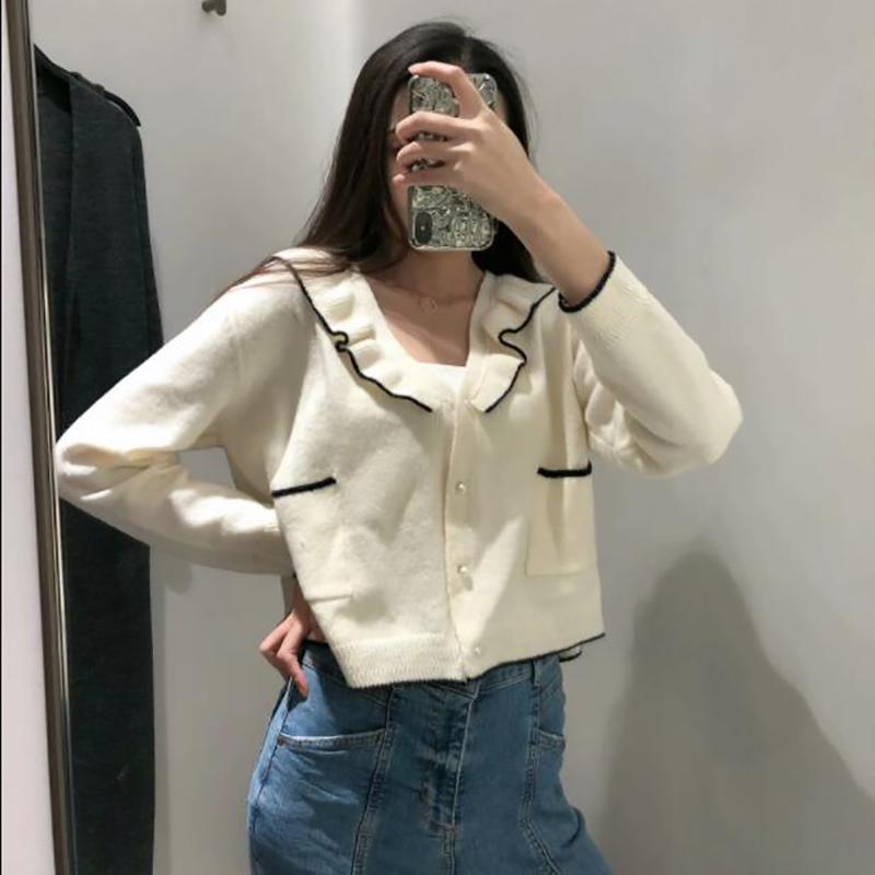 Women' Knits & Tees Women 2022 Sweet Fashion Ruffled Cropped Knitted Cardigan Sweater Vintage Long Sleeve Pocket Female Outerwear Chic Tops, White
Women' Knits & Tees Women 2022 Sweet Fashion Ruffled Cropped Knitted Cardigan Sweater Vintage Long Sleeve Pocket Female Outerwear Chic Tops, White
