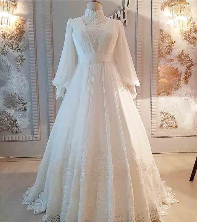 Fashion Muslim Wedding Dress Long Sleeve 2022 High Neck Lace A Line Country Boho Bridal Gowns Beaded Appliques Morrocan Bride Formal Party Wear Engage
